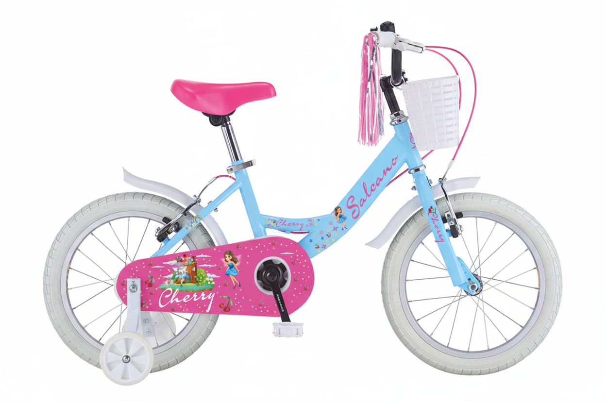 Salcano Cherry 16 Jant Çocuk Bisikleti 2026 - Denge Tekerleri ile Stüdyo Çekimi