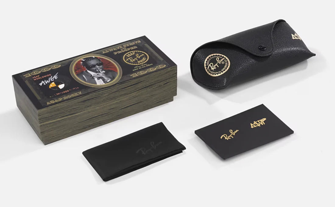 Ray-Ban Mega ClubMaster ASAP Rocky Special Collection Sunglasses 0RB0316S Black On Gold Dark Grey 53 Size 6826J5