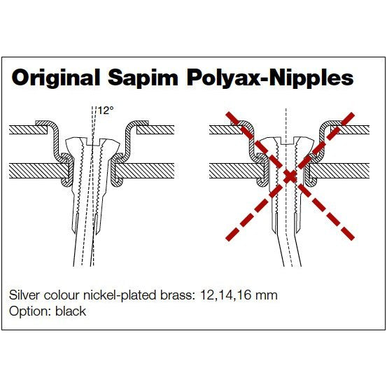 Sapim Polyax Brass Square Double Secure Lock Jant Teli Başlığı 16mm Siyah