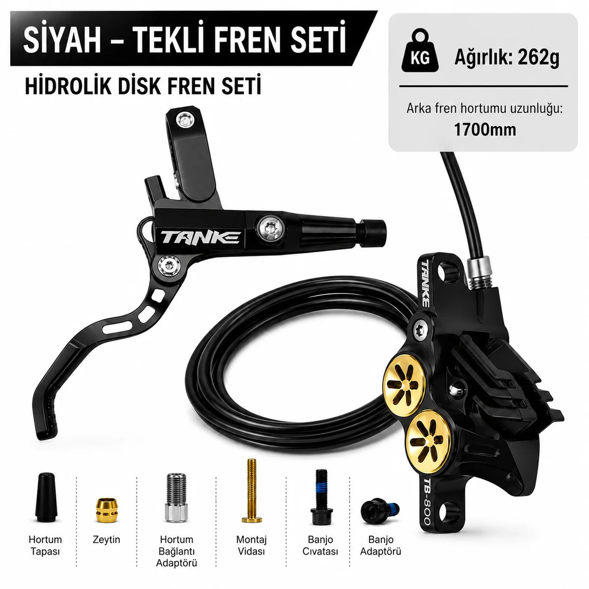 Tanke TB800 4 Pistonlu Arka Hidrolik Disk Fren Seti Siyah 1700mm 6276