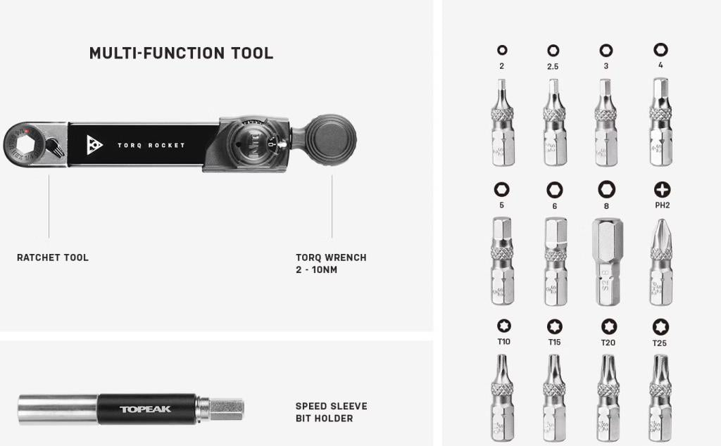 Динамометрический инструмент Topeak Torq Rocket Mini EX 2-10 Нм TT2622, 11 различных бит 250494