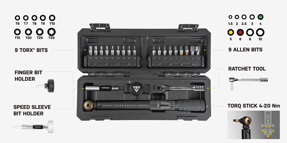 Динамометрический инструмент Topeak Torq Stick Pro 4-20 Нм 18 наконечников TT2601