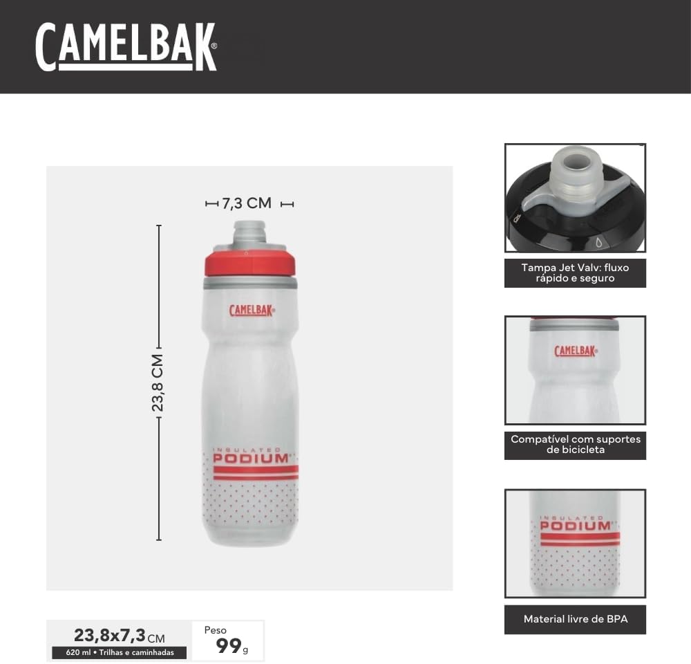 Camelbak Podium Chill Matara 620ml 21oz Fiery Red White H24149