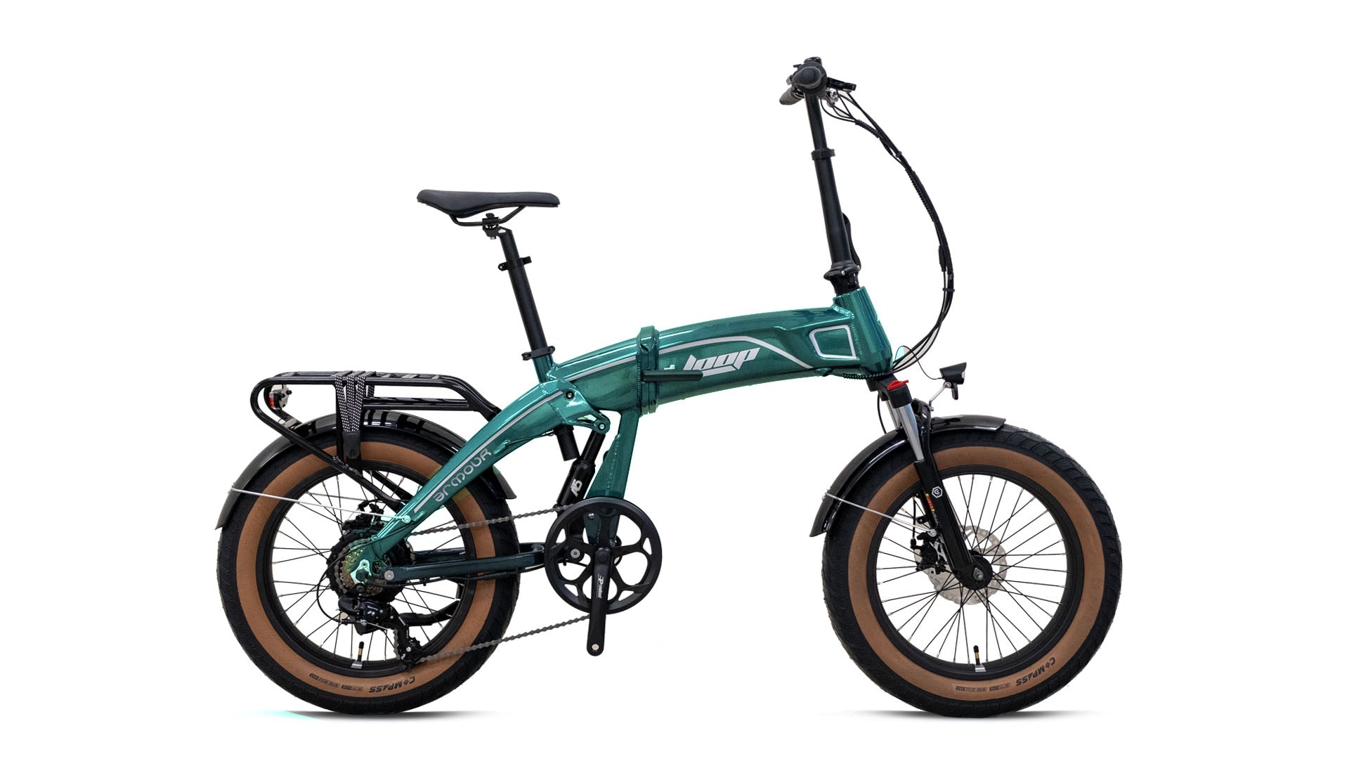 Loop Armour Elektrikli Fat Bike Çift Süspansiyon 20 Jant Yeşil Gri