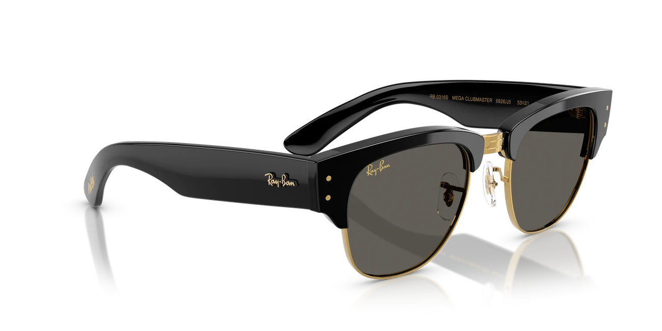 Солнцезащитные очки Ray-Ban Mega ClubMaster ASAP Rocky из специальной коллекции 0RB0316S, черные на золотом, темно-серые, размер 53, 6826J5