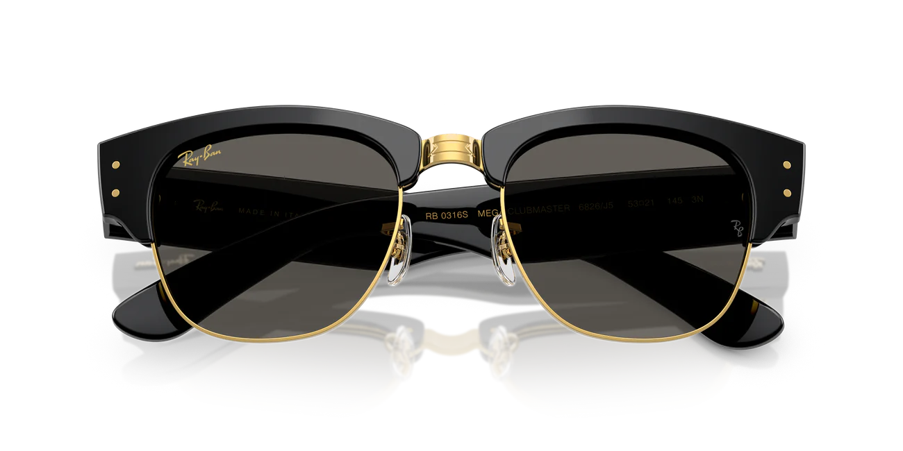 Солнцезащитные очки Ray-Ban Mega ClubMaster ASAP Rocky из специальной коллекции 0RB0316S, черные на золотом, темно-серые, размер 53, 6826J5