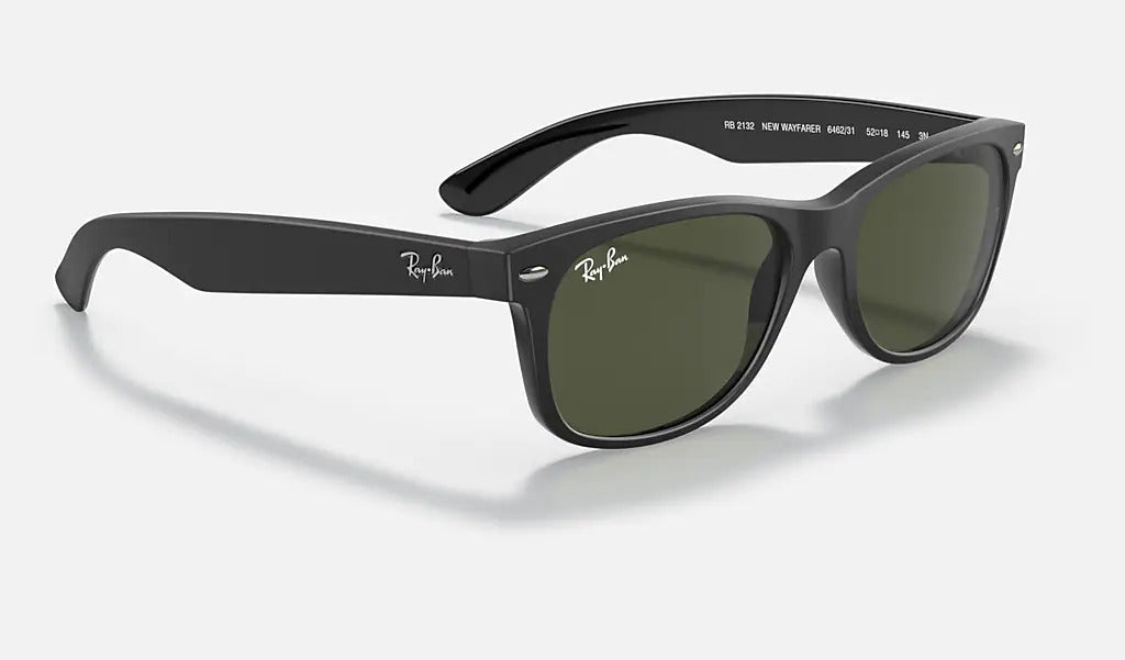 Ray-Ban New Wayfarer 0RB2132 646231 Güneş Gözlüğü 55 Ekartman Rubber Black on Black G-15 Green