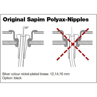 Sapim Polyax Brass Square Double Secure Lock Jant Teli Başlığı 16mm Siyah