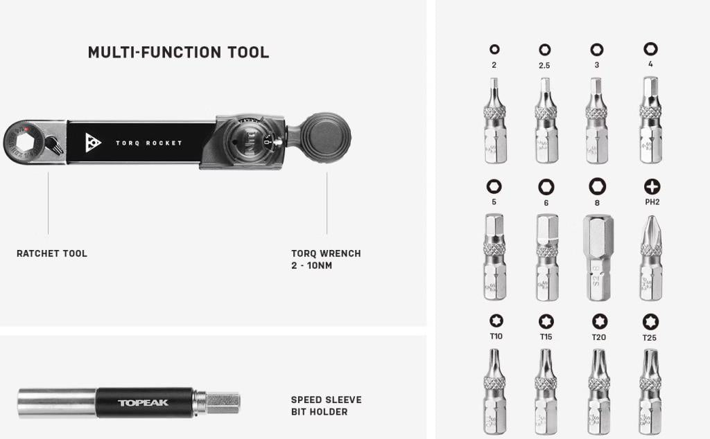 Topeak Torq Rocket Mini EX Tork Aleti 2-10Nm TT2622 11 Farklı Uç 250494
