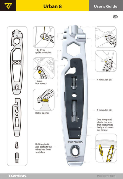 Topeak Urban 8 Multi-Purpose Wrench Set Tire Lever TT2550 