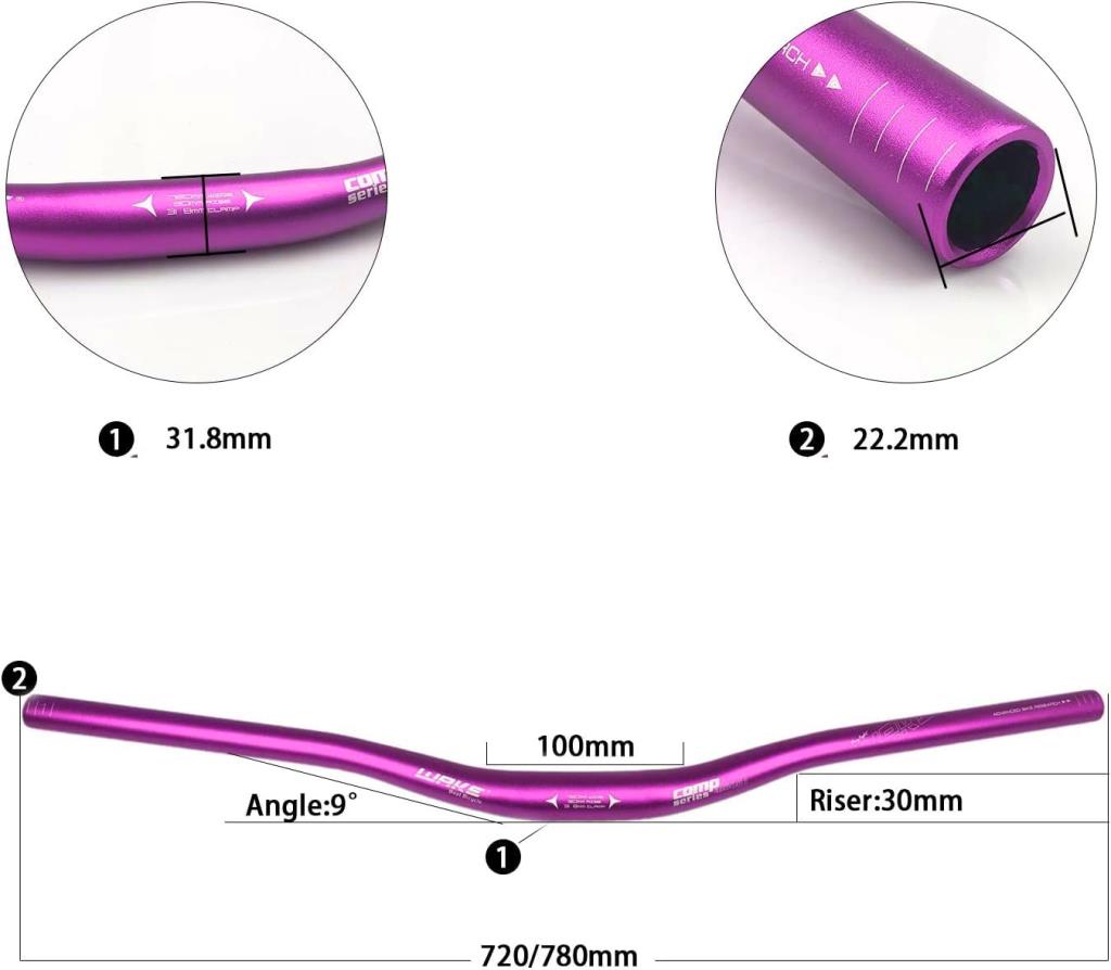 Wake Aluminum Handlebar 780mm Riser 31.8mm Purple